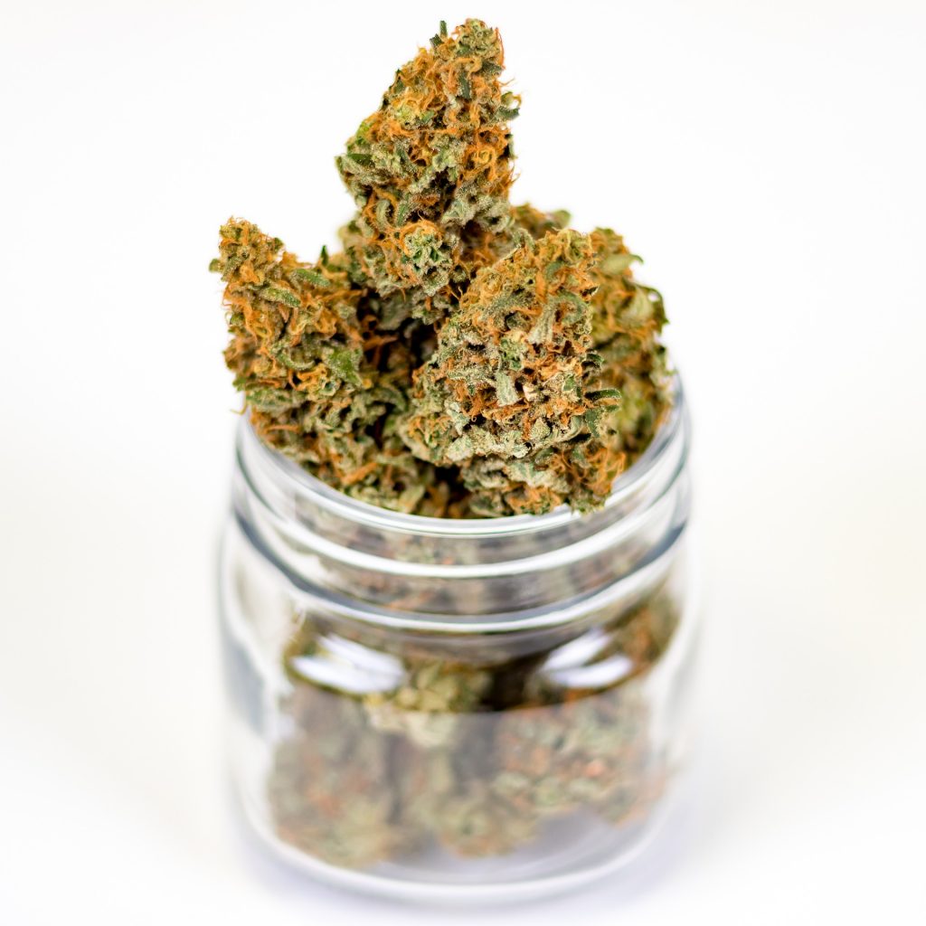 marijuana buds in glass jar