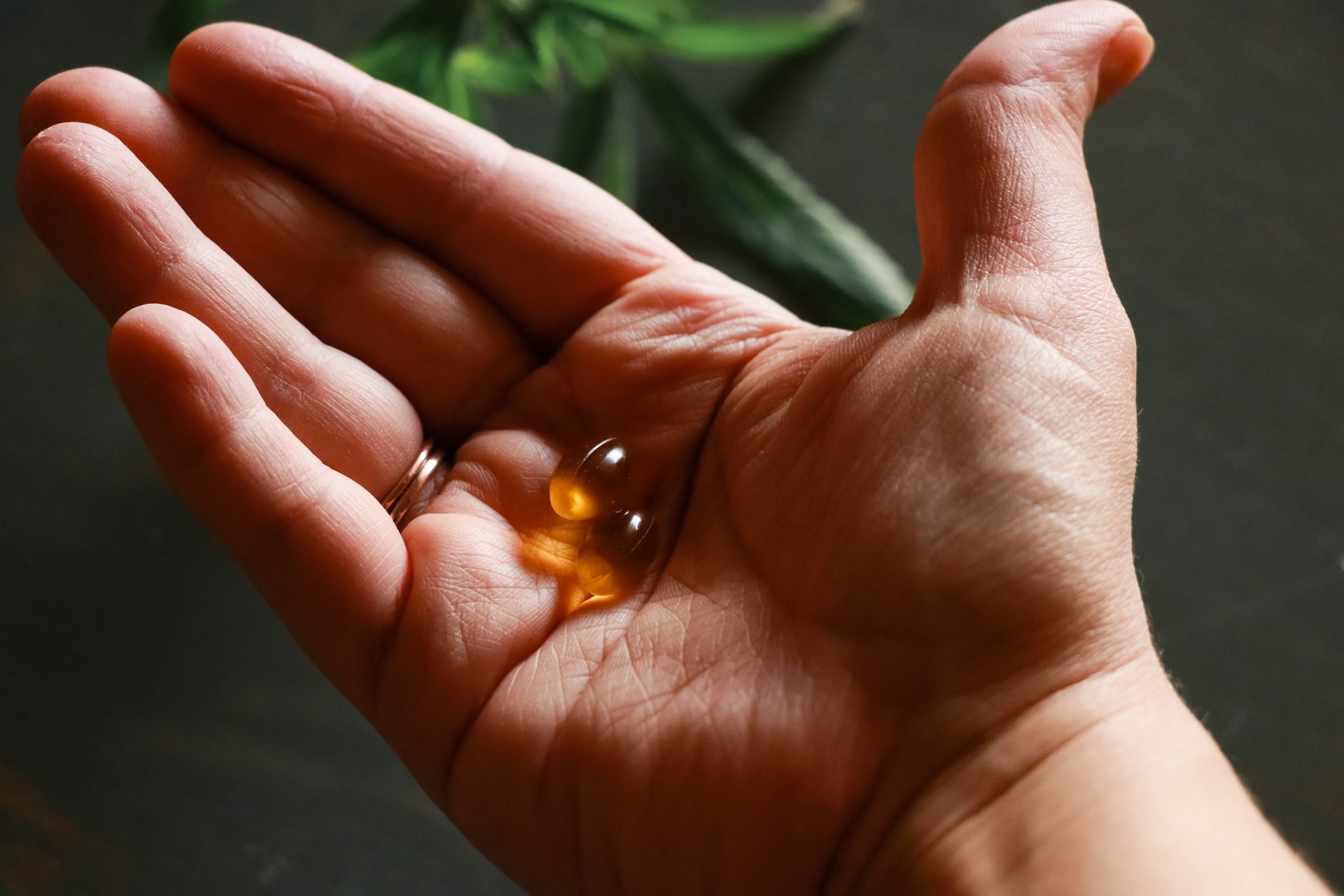 hand holding a capsule pill
