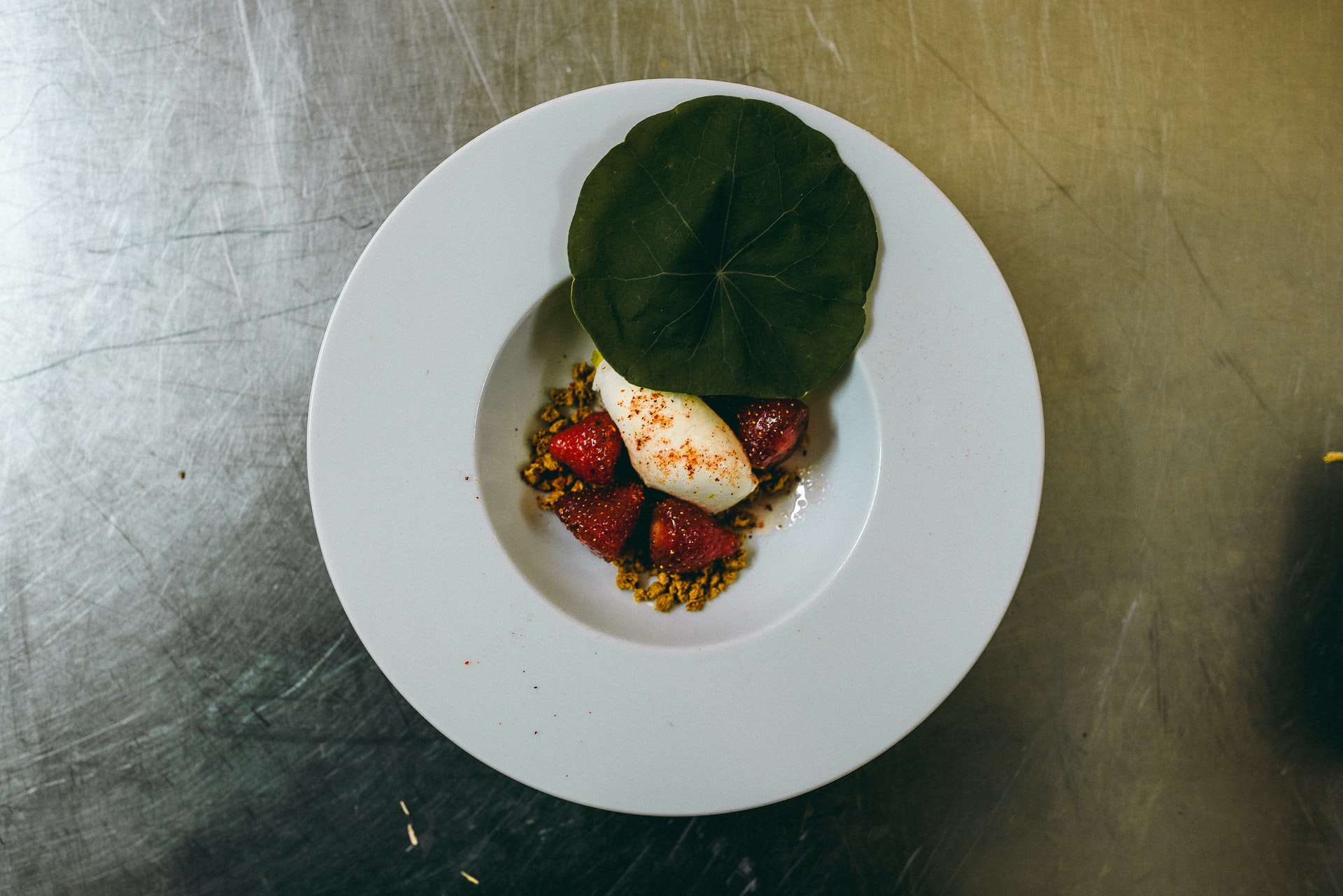 strawberry panna cotta in white bowl